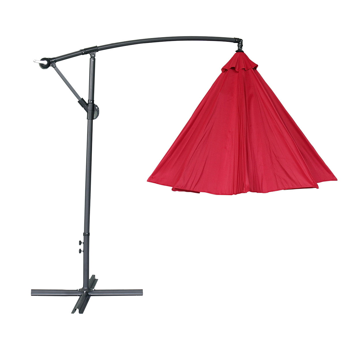 360-Degree Rotation Cantilever Hanging Patio Umbrella with Extra-large Canopy for Outdoor Use, Wine Red