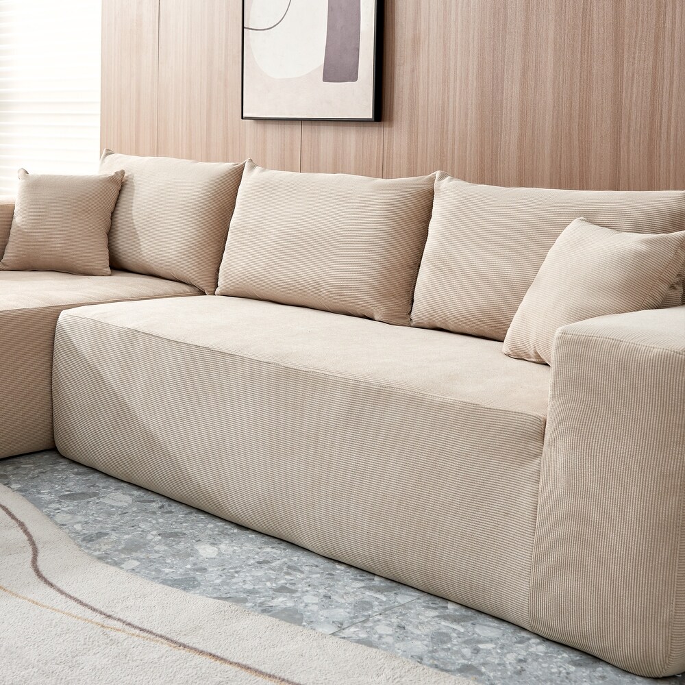 L shape Sectional Recliner Sofa Teddy Floor Settee with Chaise  Beige