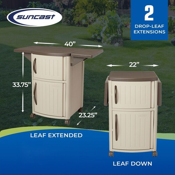 New Suncast Portable Outdoor Patio Prep Serving Station Table and Cabinet (2 Pack)