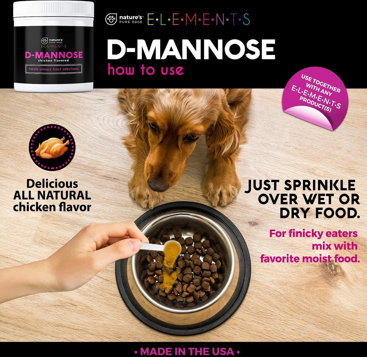 Nature's Pure Edge D-Mannose Chicken Flavored Dog and Cat Supplement， 4-oz jar