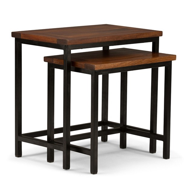 Rhonda Solid Mango Wood Nesting Side Table Dark Cognac Brown Wyndenhall