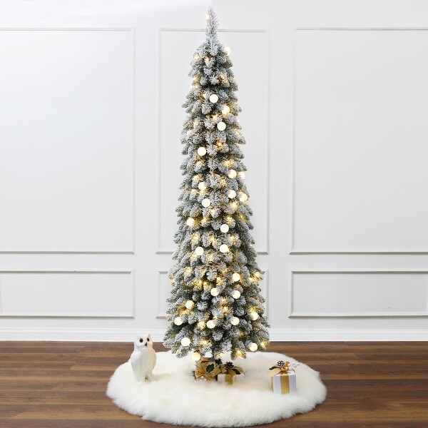 6Ft PreLit Flocked Pencil Artificial Christmas Tree