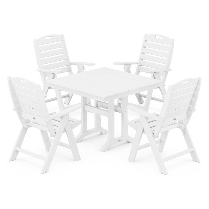 POLYWOOD Nautical Highback 5-Piece Farmhouse Trestle Dining Set in White