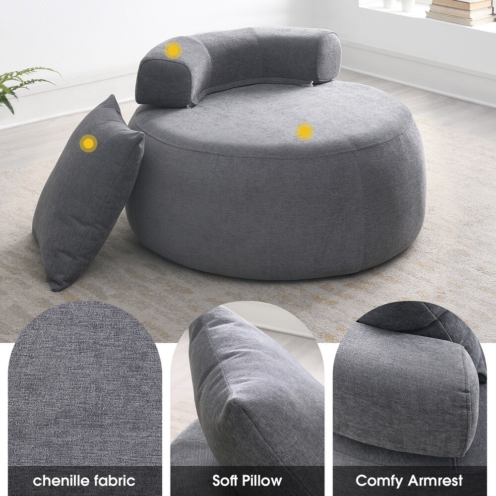 Living Room Round Sofa Chair Single Sofa Chenille Lounge Reading Chair Modern Armless Accent Chair with Lumbar Pillows