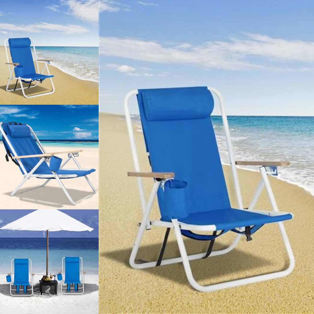 HOT SALE Portable High Strength Beach Chair with Adjustable Headrest Blue