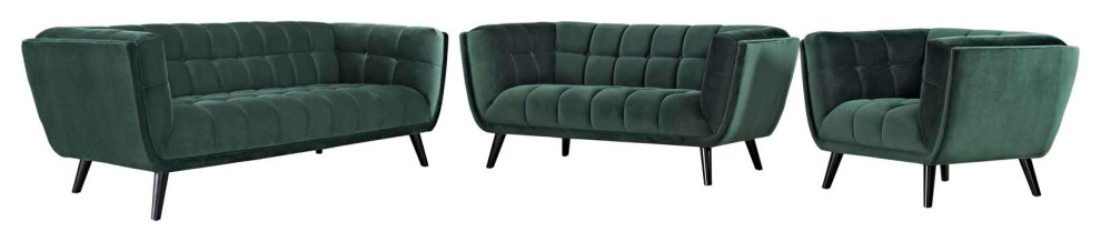 Bestow 3 Piece Velvet Sofa Loveseat and Armchair Set   Midcentury   Living Room Furniture Sets   by Uber Bazaar  Houzz