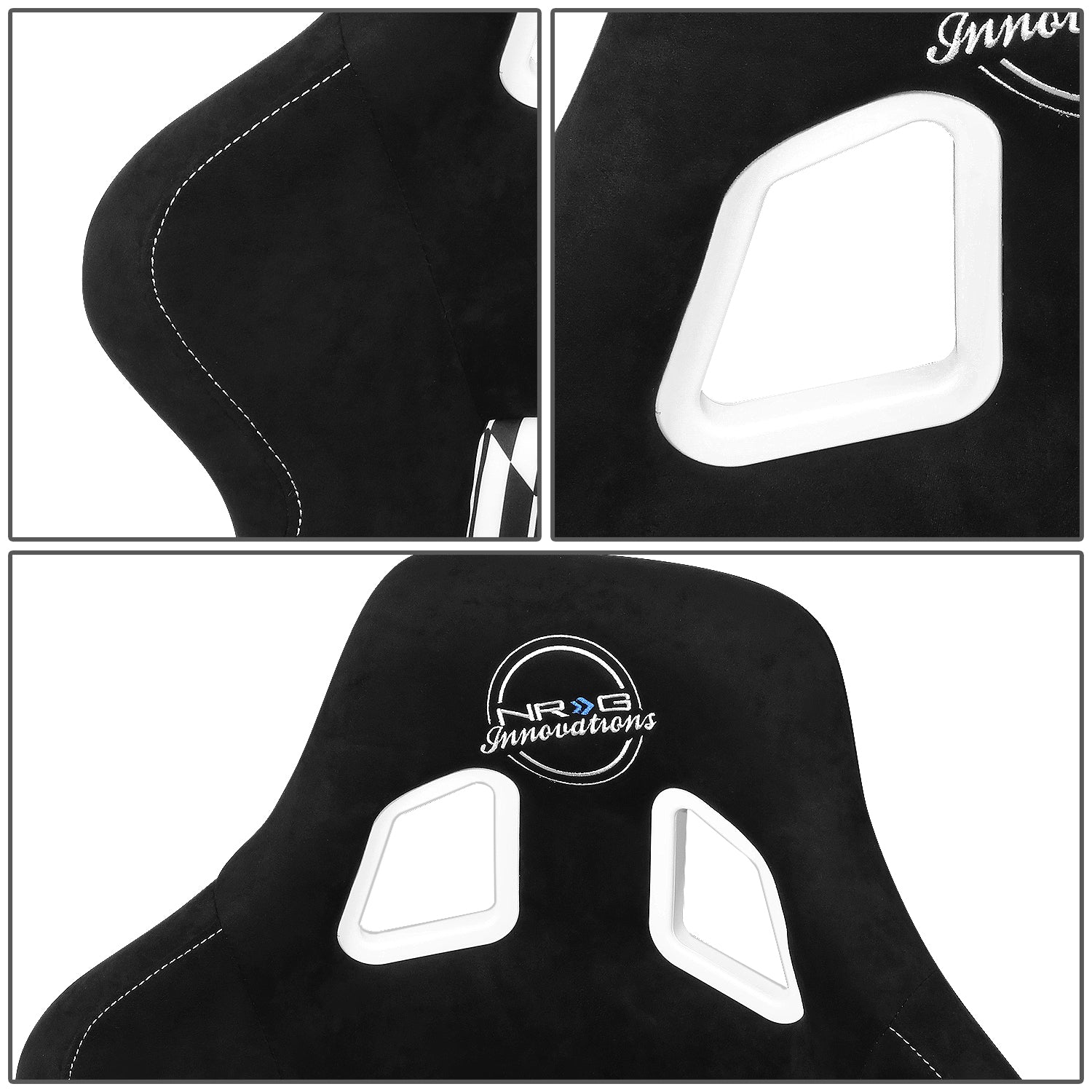 NRG Innovations Universal Bucket Racing Seat Black White YABA Design Large Size Fiberglass NGR-FRP-302-YABA