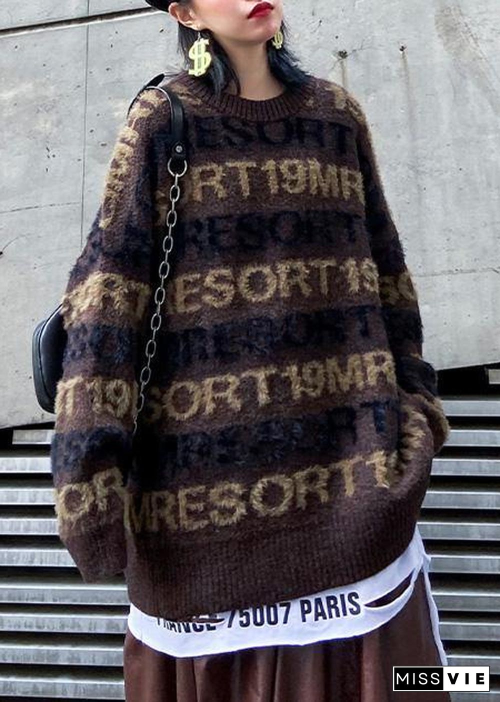 Pullover winter chocolate sweaters plus size alphabet knit blouse