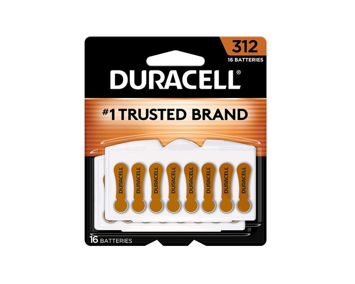 Duracell Size 312 Brown Hearing Aid Batteries， 16 Pack