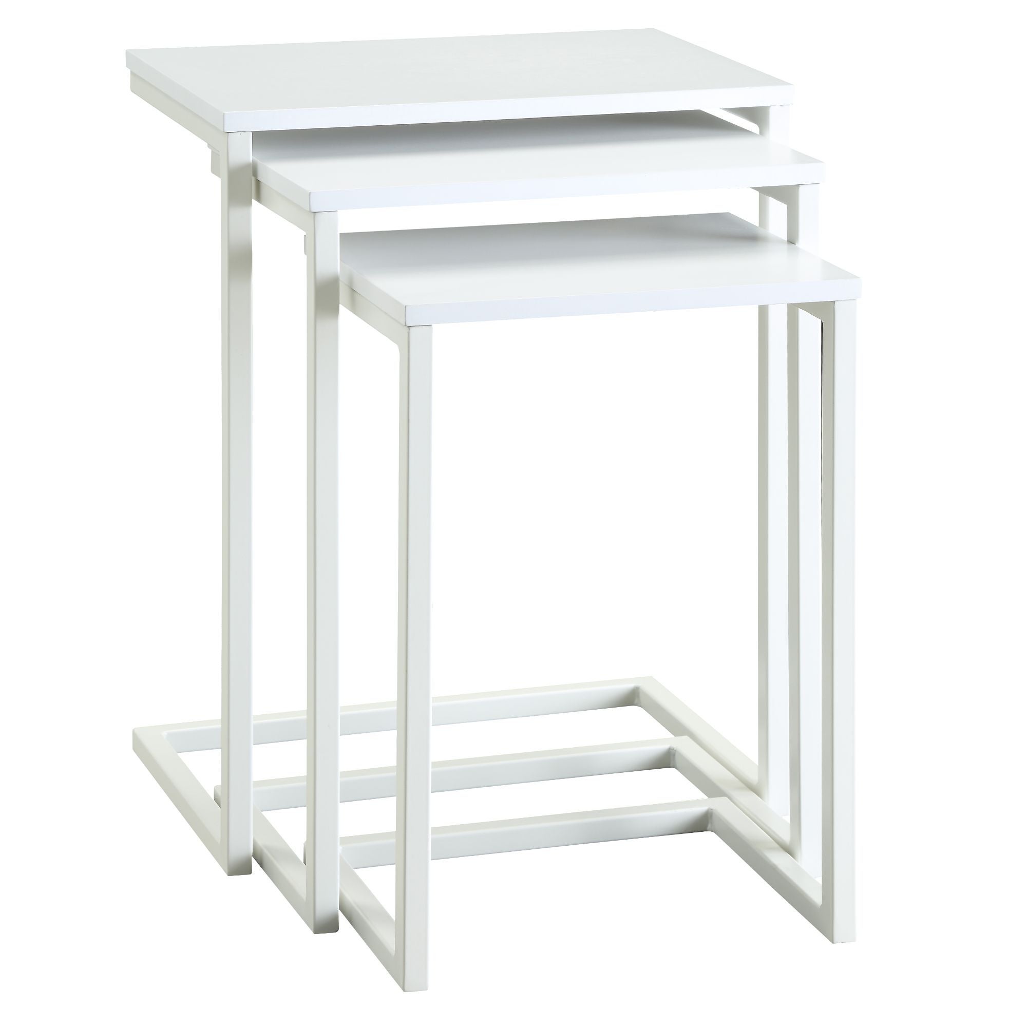 Set of 3 White Nesting Tables with Mango Wood Top 23.5