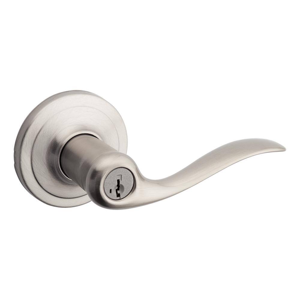 Kwikset Tustin Satin Nickel Entry Door Handle featuring SmartKey Security 97402-575