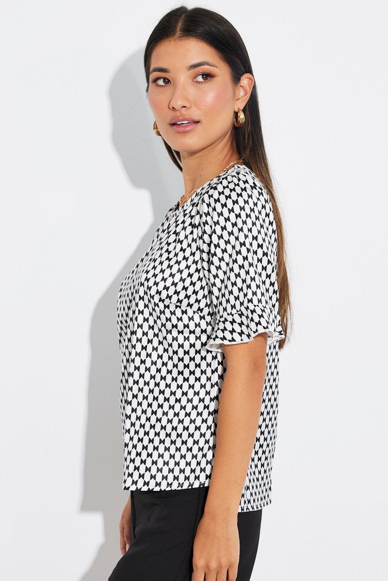 Black Geo Top Short Sleeve