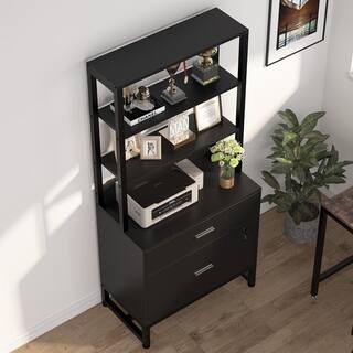 TRIBESIGNS WAY TO ORIGIN Cindy Black Vertical File Cabinet with Shelves Stander Drawer and File Drawer HD-SF0575B