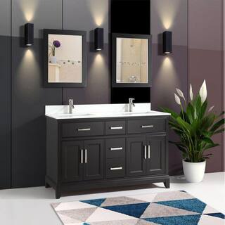 Vanity Art Genoa 72 in. W x 22 in. D x 36 in. H Double Sink Vanity in Espresso with Engineered Marble Top in White and Mirror VA1072-DE