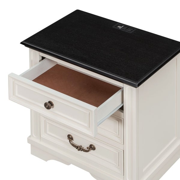 Nightstand with 3 Drawers + USB Charging Ports - - 37981784