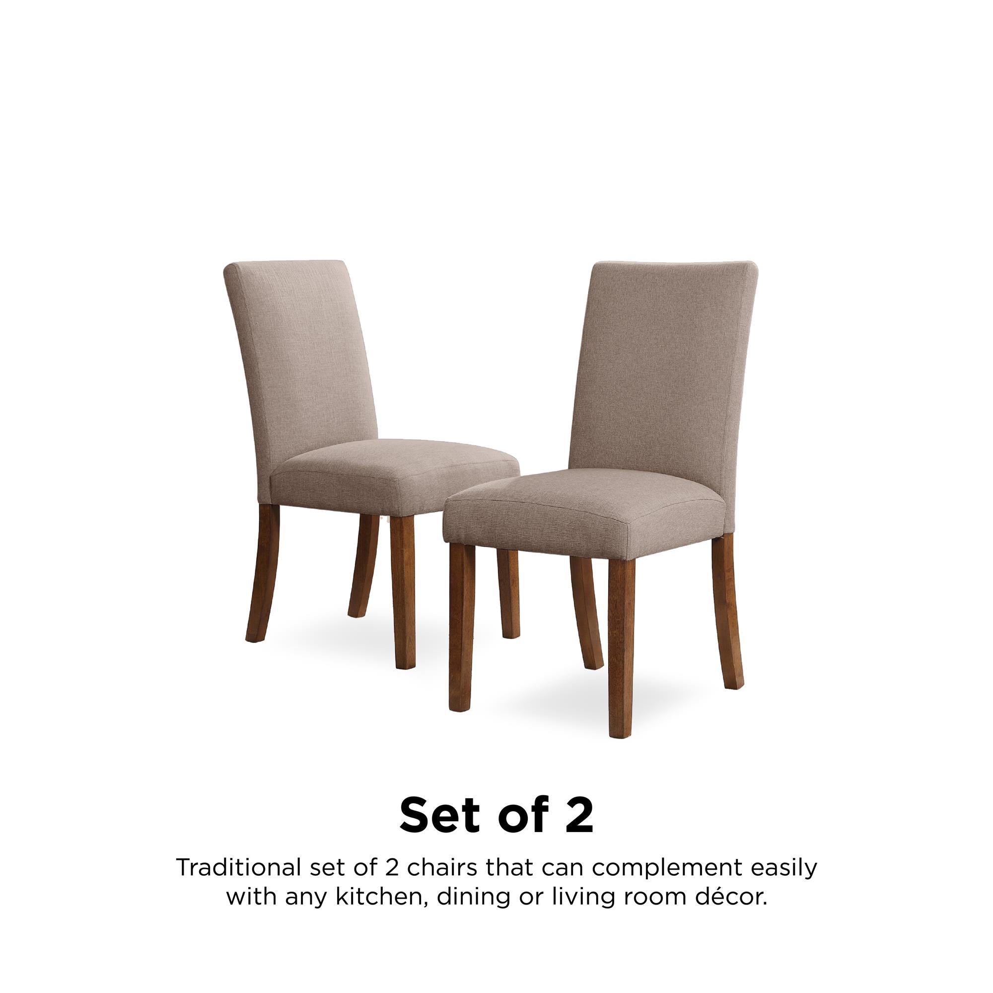 DHP Linen Upholstered Parsons Chairs, Set of 2, Taupe/Pine