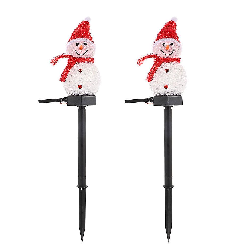 2pcs Outdoor Solar Lawn Lamps Snowman Shaped Lamps Ground Inserting Lamps