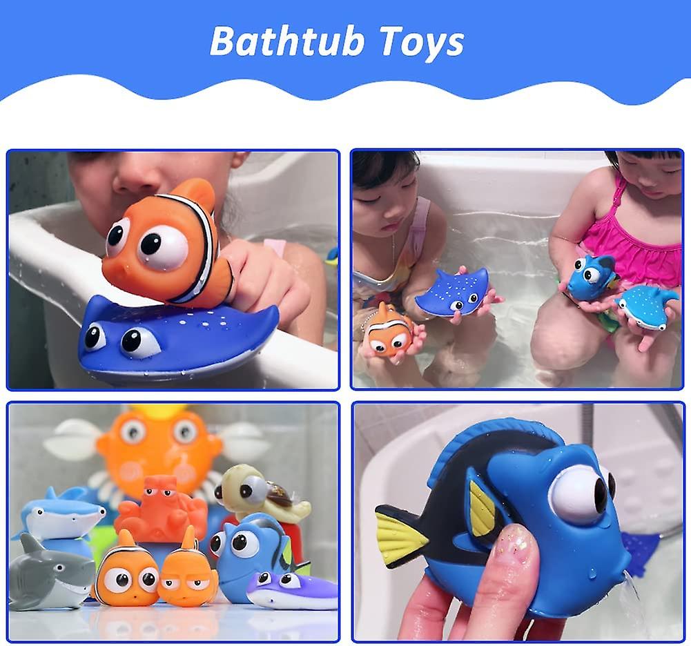 Baicccf 8pcs Finding Dory Nemo Bath Squirt Toys， Floating Sea Animals (shark Octopus Clownfish Turtle Devil Fish) Bathtub Water Squirt Bath Toy For Ba