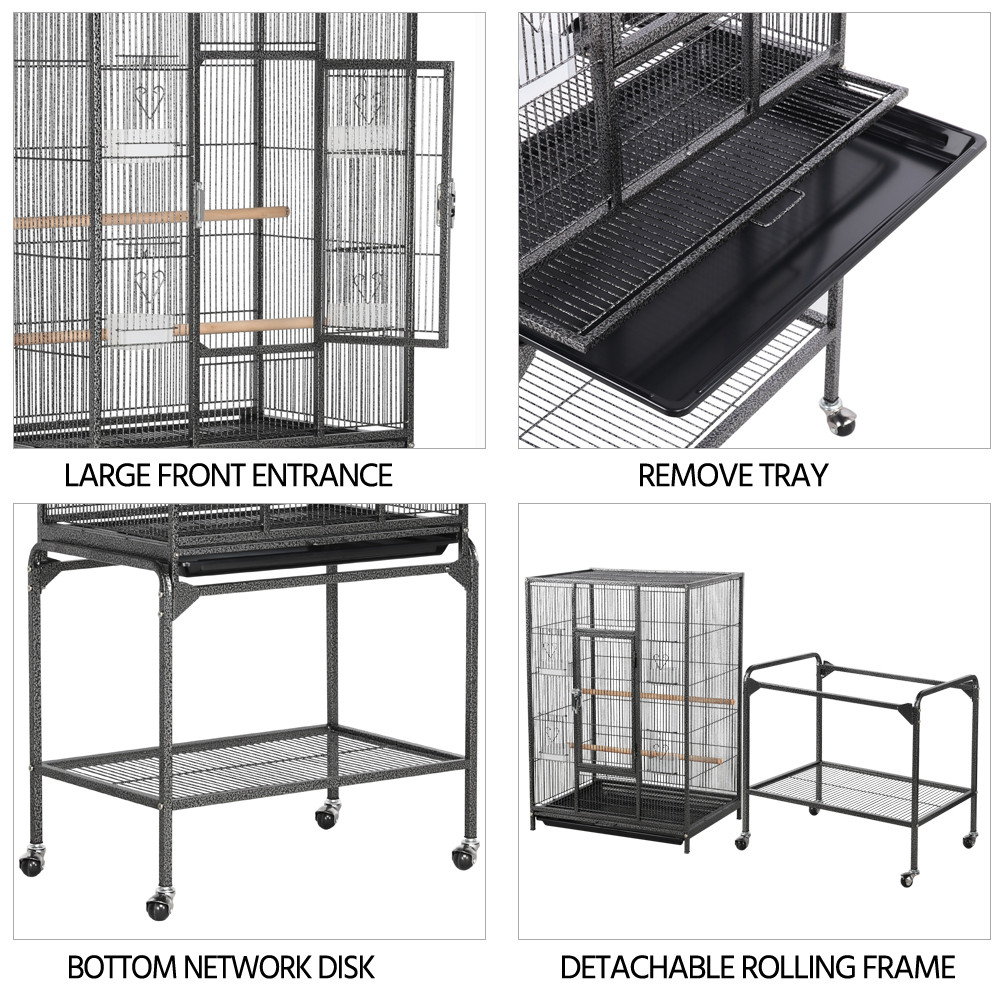 Topeakmart 54''H Large Rolling Metal Parrot Cage Bird Cage with Detachable Stand for Conures Parakeets Cockatiels， Hammered Black