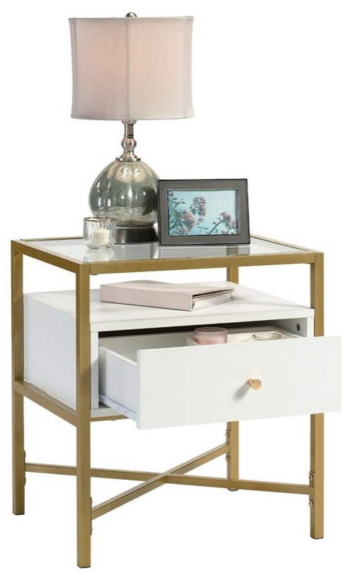 Sauder Harper Heights 1 Drawer Glass Top End Table in White and Gold   Contemporary   Side Tables And End Tables   by Homesquare  Houzz