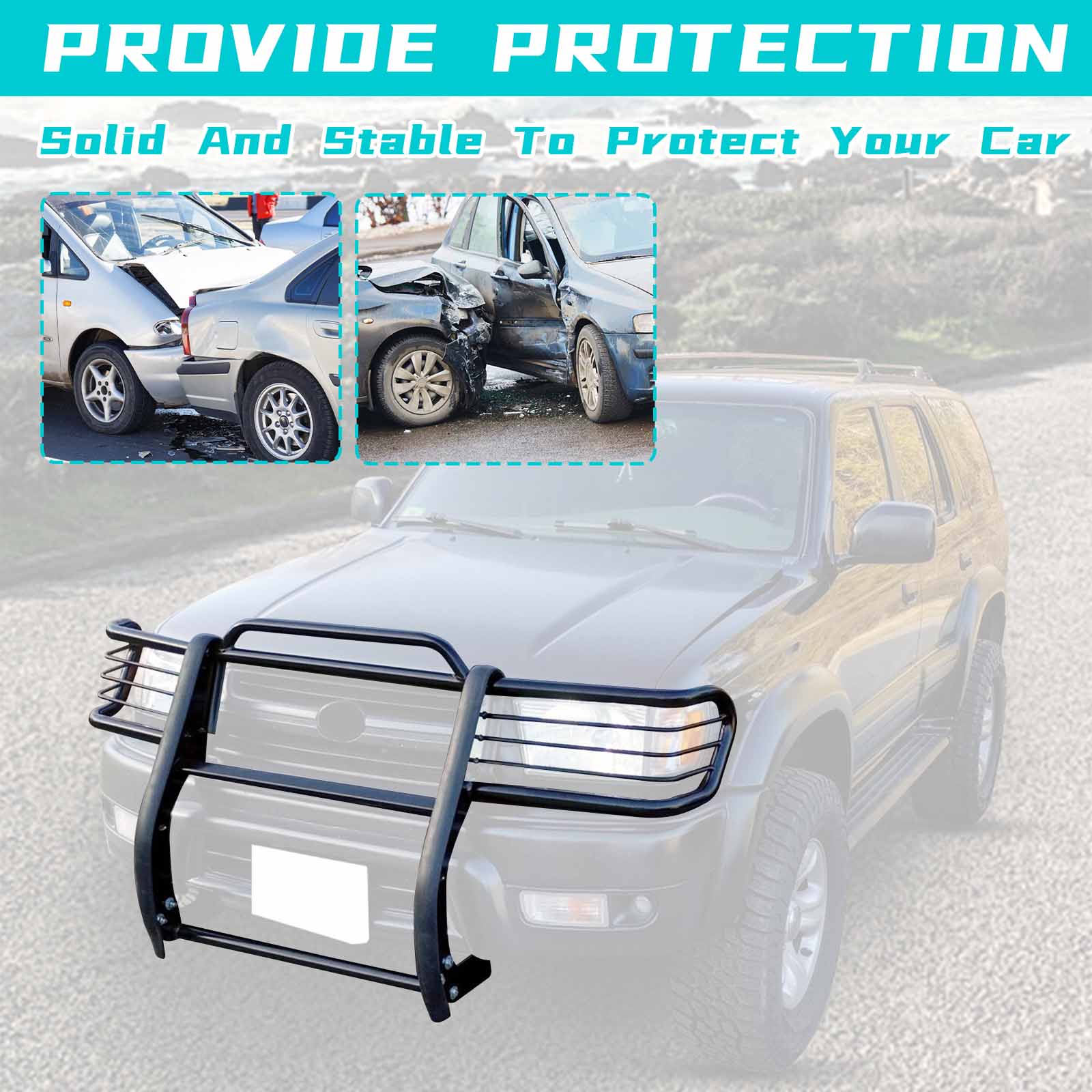 HECASA Front Bumper Protector Brush Grille Guard Steel for 1999 2000 2001 2002 Toyota 4Runner Black