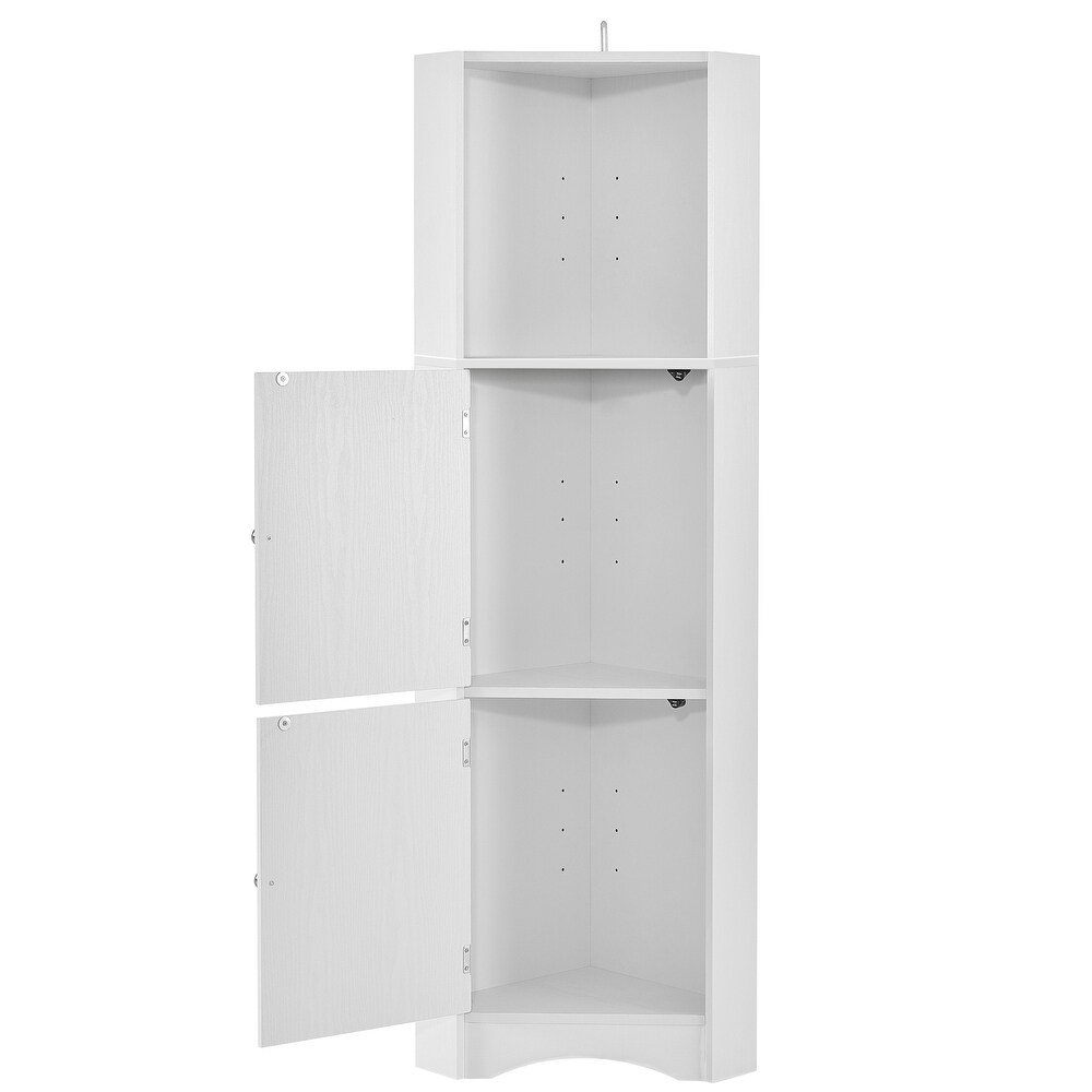 Tall Bathroom White Corner Cabinet  Freestanding Floor Storage Organizer Bookcase with Adjustable Shelves and Doors for Office