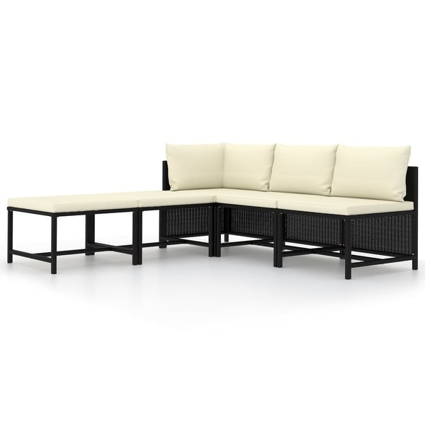 vidaXL 5 Piece Patio Sofa Set with Cushions Black Poly Rattan