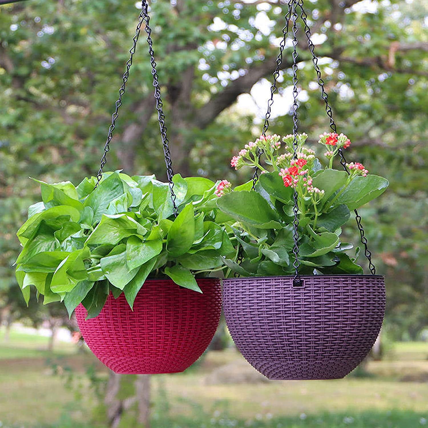 SANNEDONG Hanging Baskets Flower Pots Hanging Planter with Chain, Hanging Buckets Plastic Outdoor Plant Pot