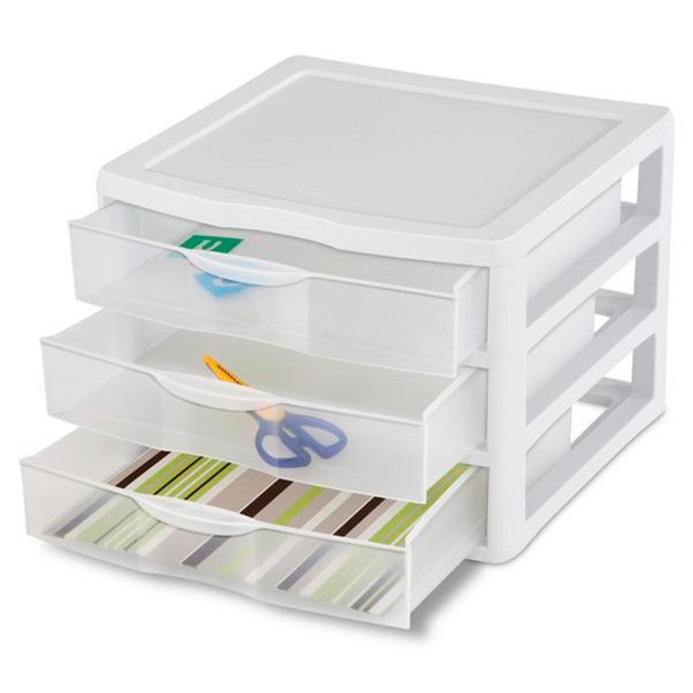 Sterilite Clear Plastic Stackable Small 3 Drawer Storage System For Home Office Dorm Room Or Bathrooms