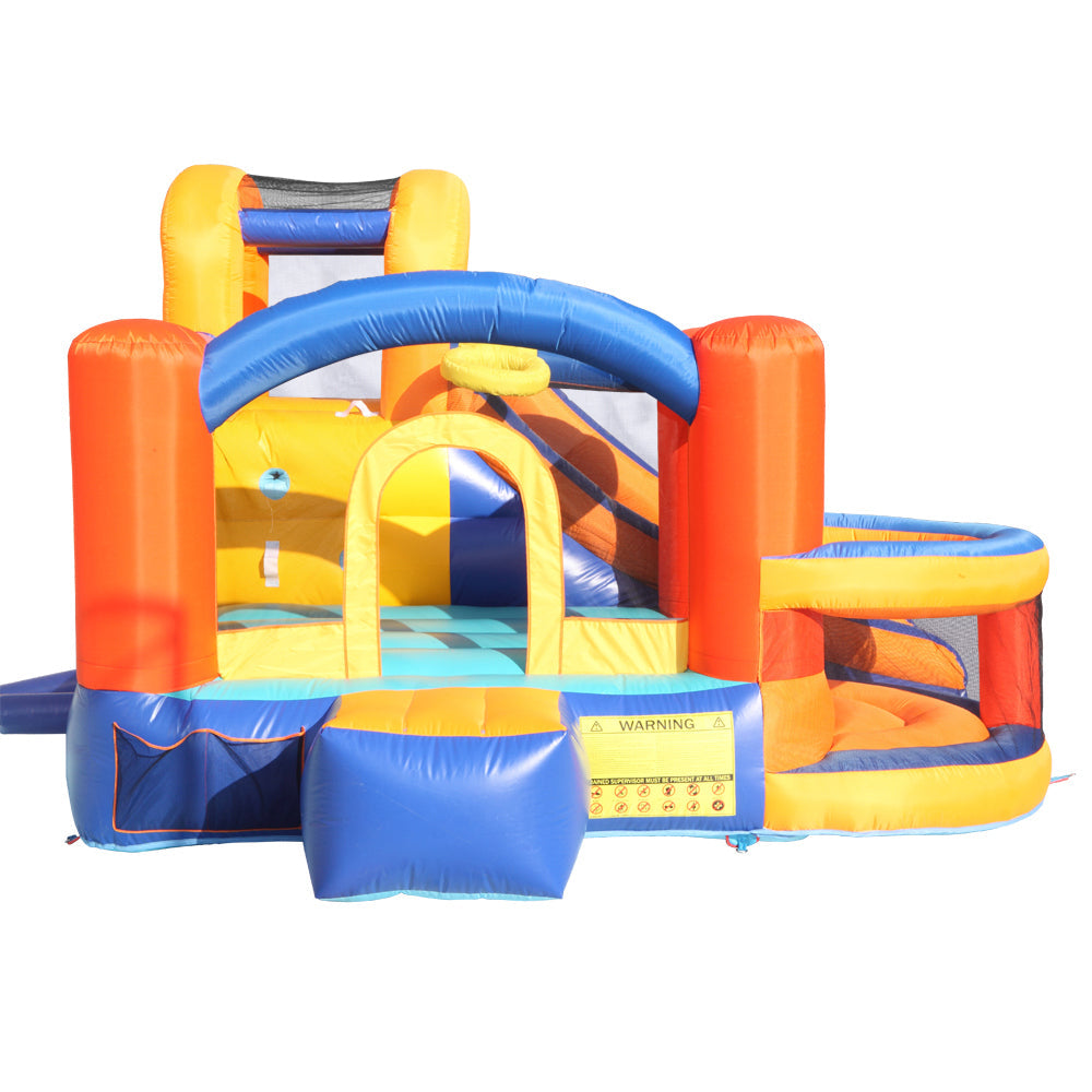 Inflatable Bounce House, 420D Oxford Cloth PVC Bouncy Castle Orange Blue (Trampoline/Slide/Ocean Ball Area/Ball Frame/With Three Balls) - Including Blower