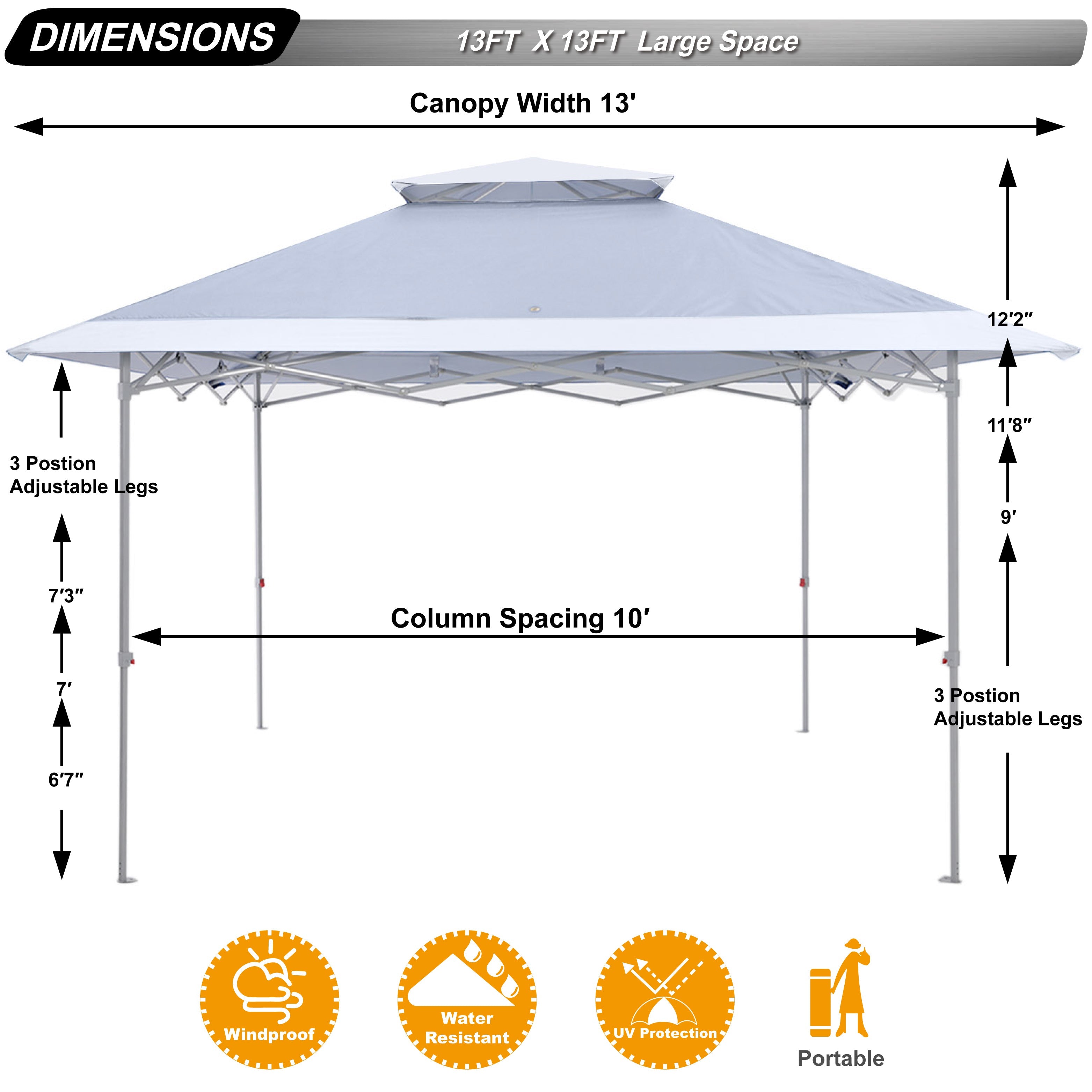 ABCCANOPY 13 ft x13 ft Outdoor Gazebo Pop up Sun Shade Canopy Tent, Gray