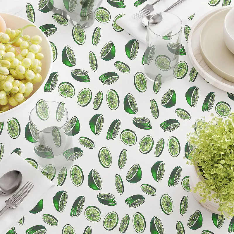 Round Tablecloth， 100% Cotton， 60 Round， Cocktail Limes