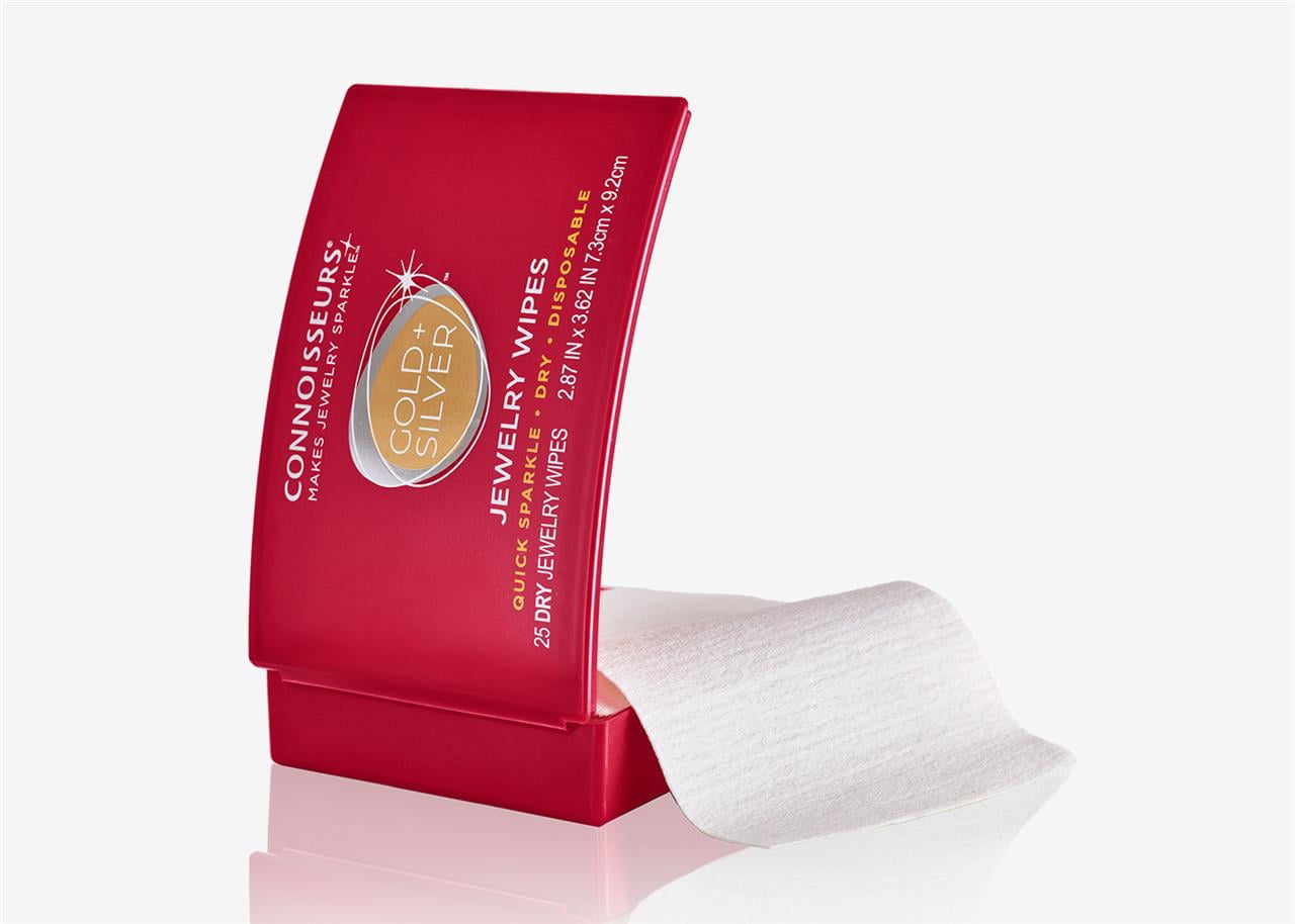 Connoisseurs Gold & Silver Jewelry Cleaning Wipes, Red Compact, 25ct Dry Disposable Wipes Clean and Polish Gold and Silver Jewelry