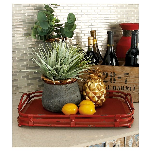 Farmhouse Iron Wagon Top Tray Set Red 2pk Olivia amp May