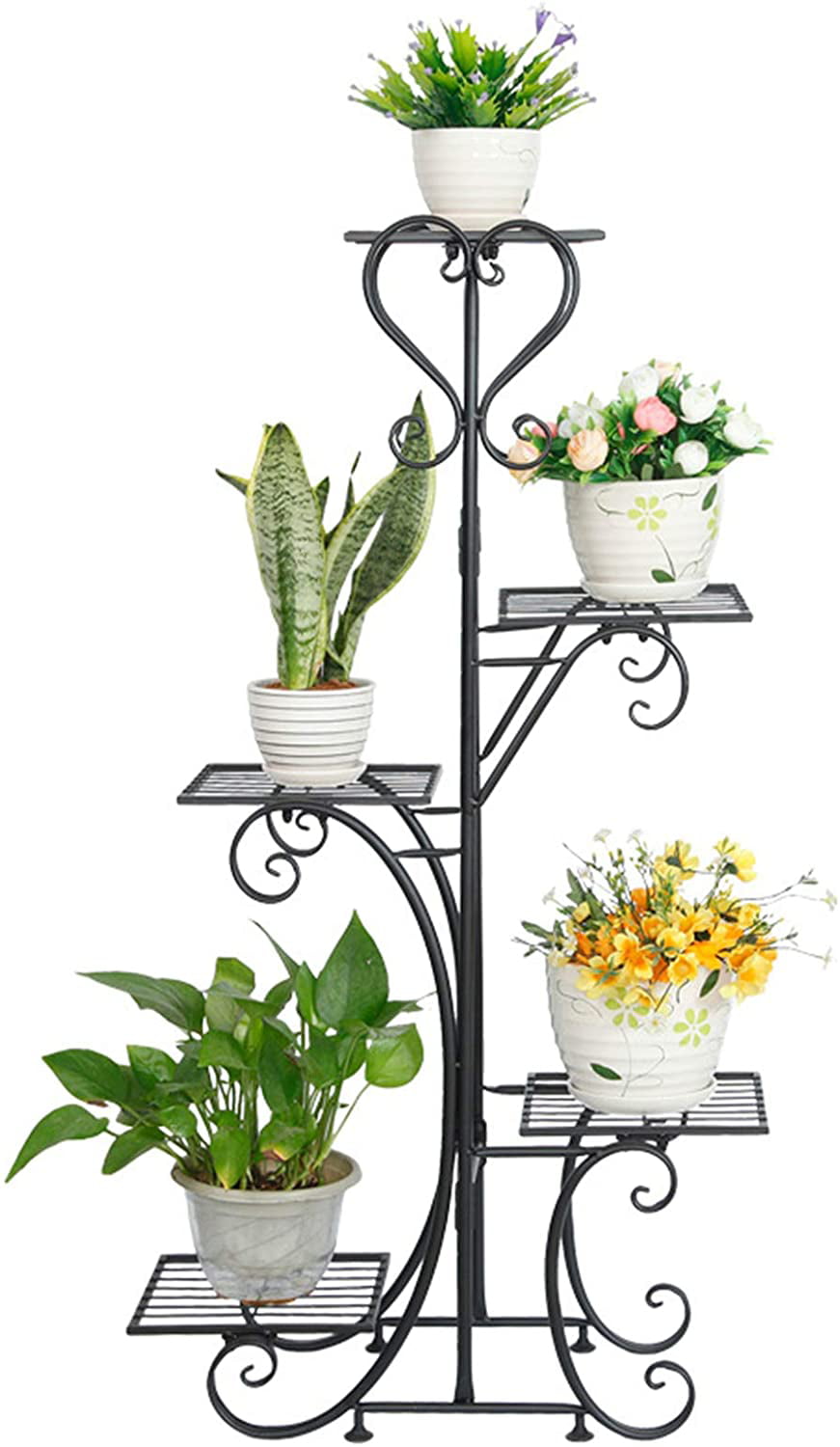 Flkoendmall 5-Tier Flower Pot Rack Balcony Garden Metal Flower Plant Shelf Decor Rack Black