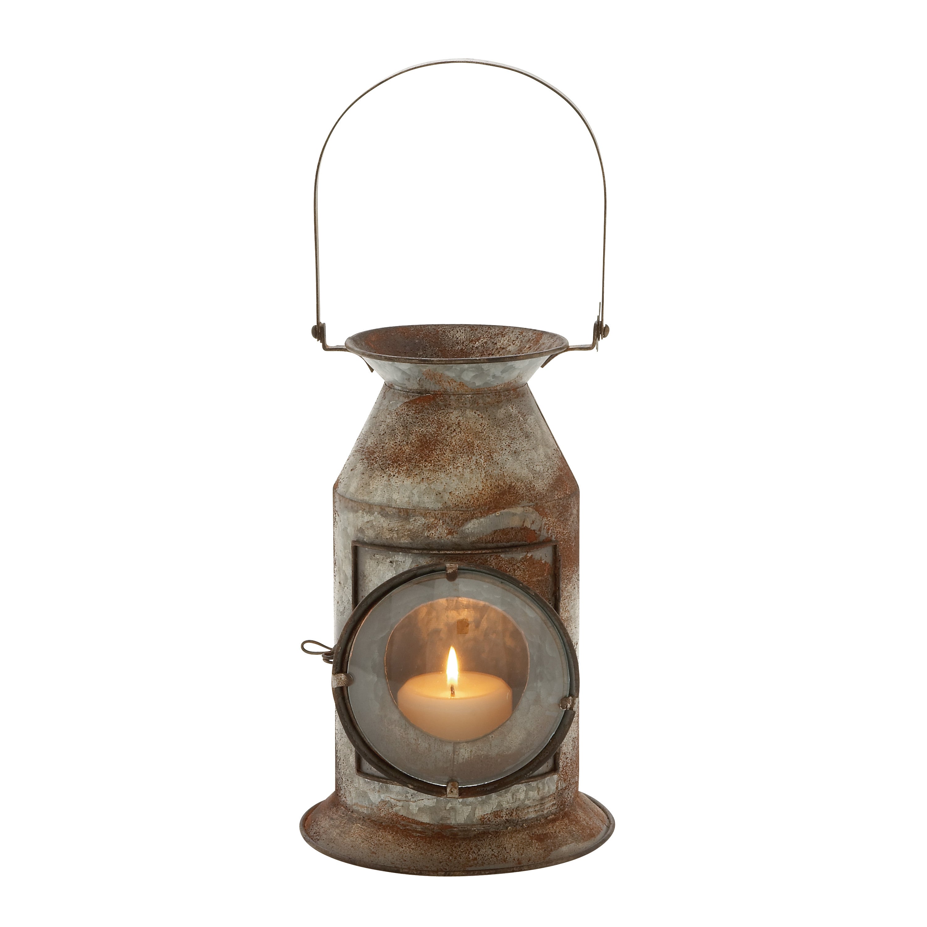 DecMode Gray Metal Candle Lantern with Handle