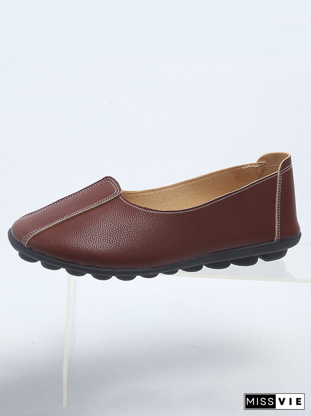 Women Casual Plain All Season Wearable Daily Flat Heel Pu Rubber Slip On Flats