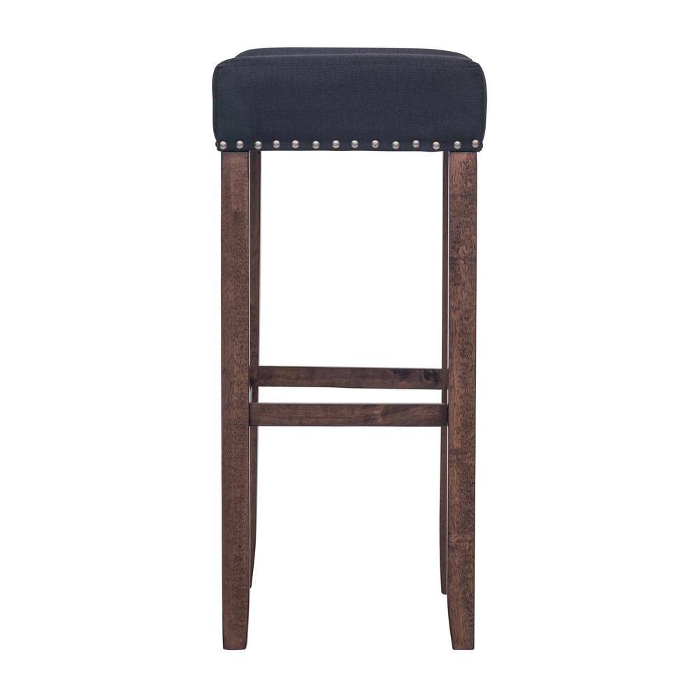 Nathan James Hylie 29 in. Dark Brown Nailhead Wood Pub Counter Bar Height Stool Black Fabric Cushion Set of 4 21405-4