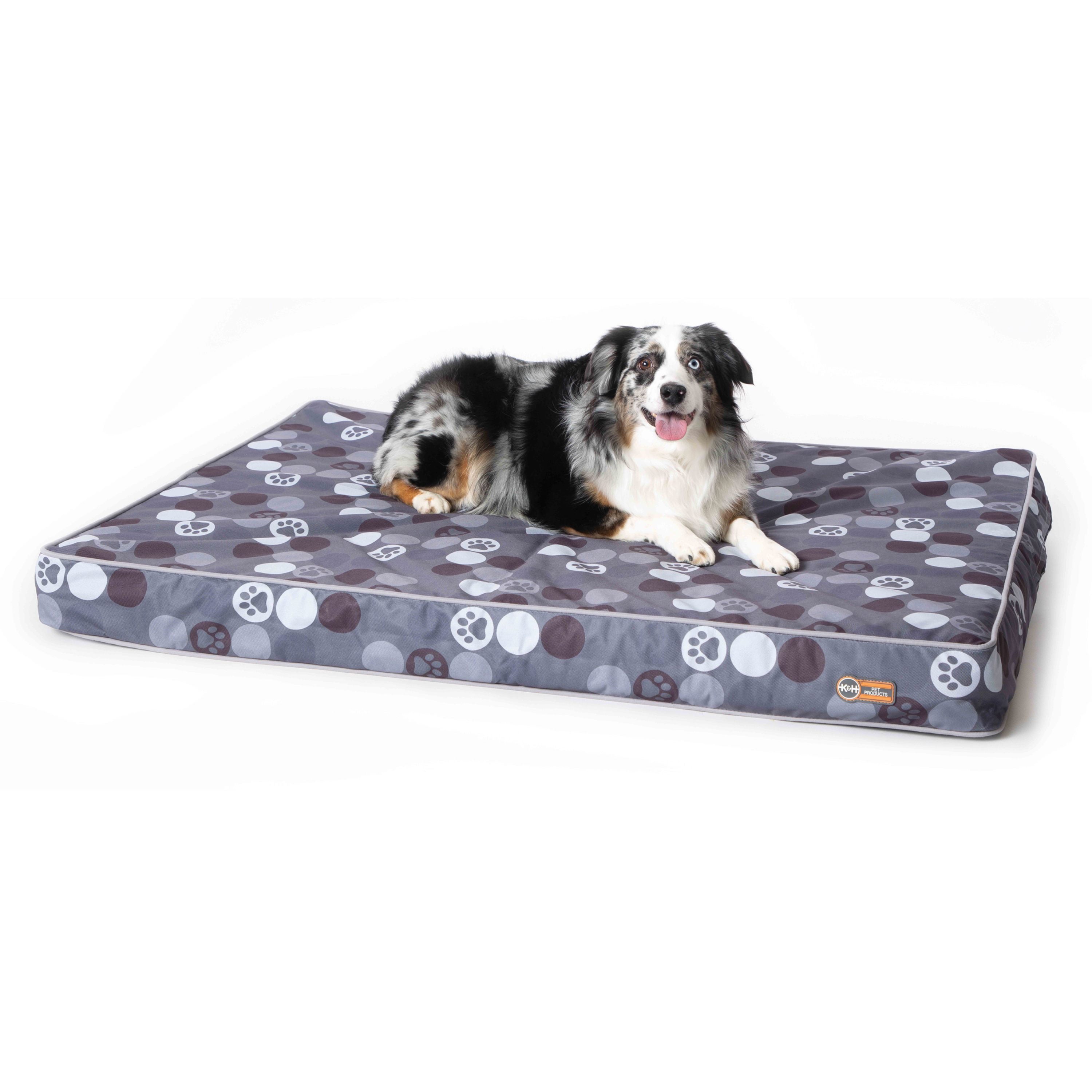 KandH Pet Products Superior Orthopedic Indoor/Outdoor Bed Gray/Paw Large 35 X 46 X 4 Inches