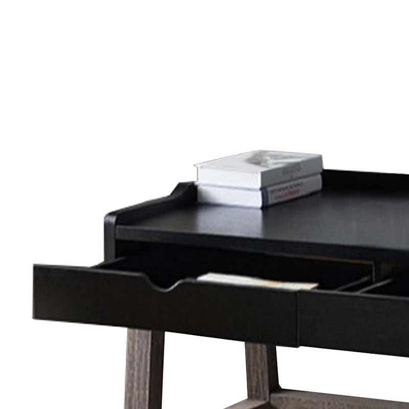 Dual Toned Wooden Desk with Two Sleek Drawers and Slightly Splayed Legs， Gray and Black