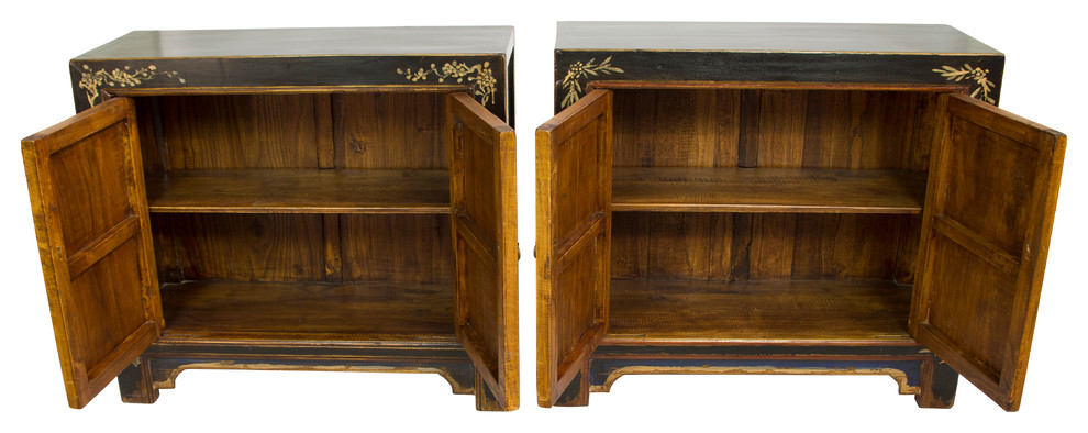 Floral Painted Gansu Cabinets  Set of 2   Asian   Accent Chests And Cabinets   by Redd Furnishings  Houzz