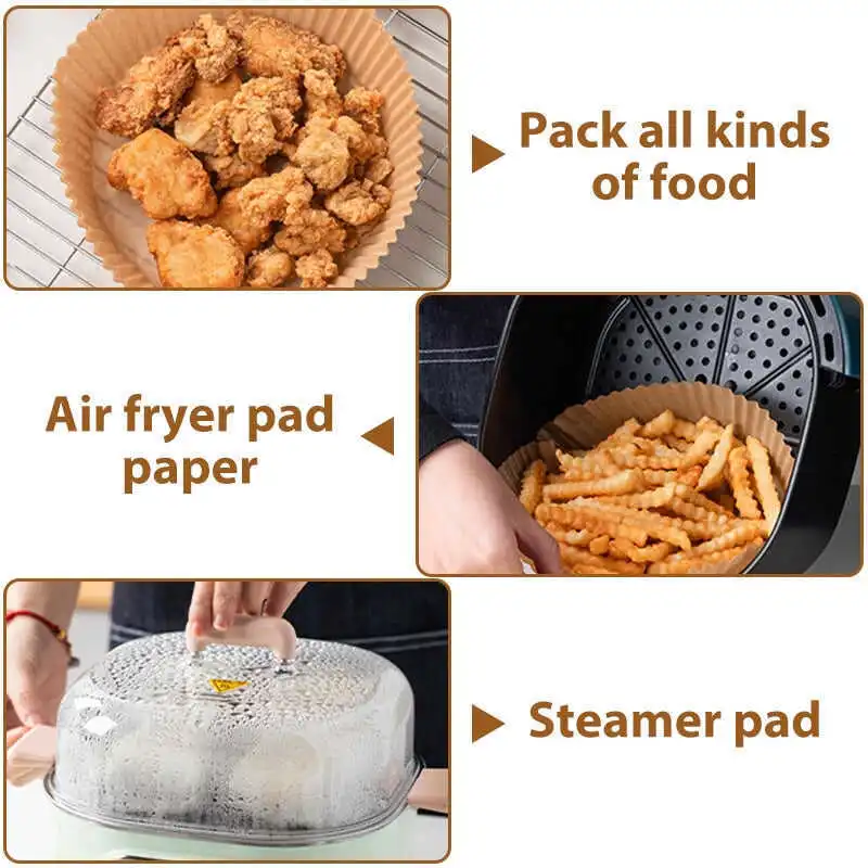 50 PCS Air Fryer Disposable Paper Liner, Non-stick Disposable Air Fryer Liners, Baking Paper for Air Fryer Oil-proof, Water-proof, Parchment for Baking Roasting Microwave