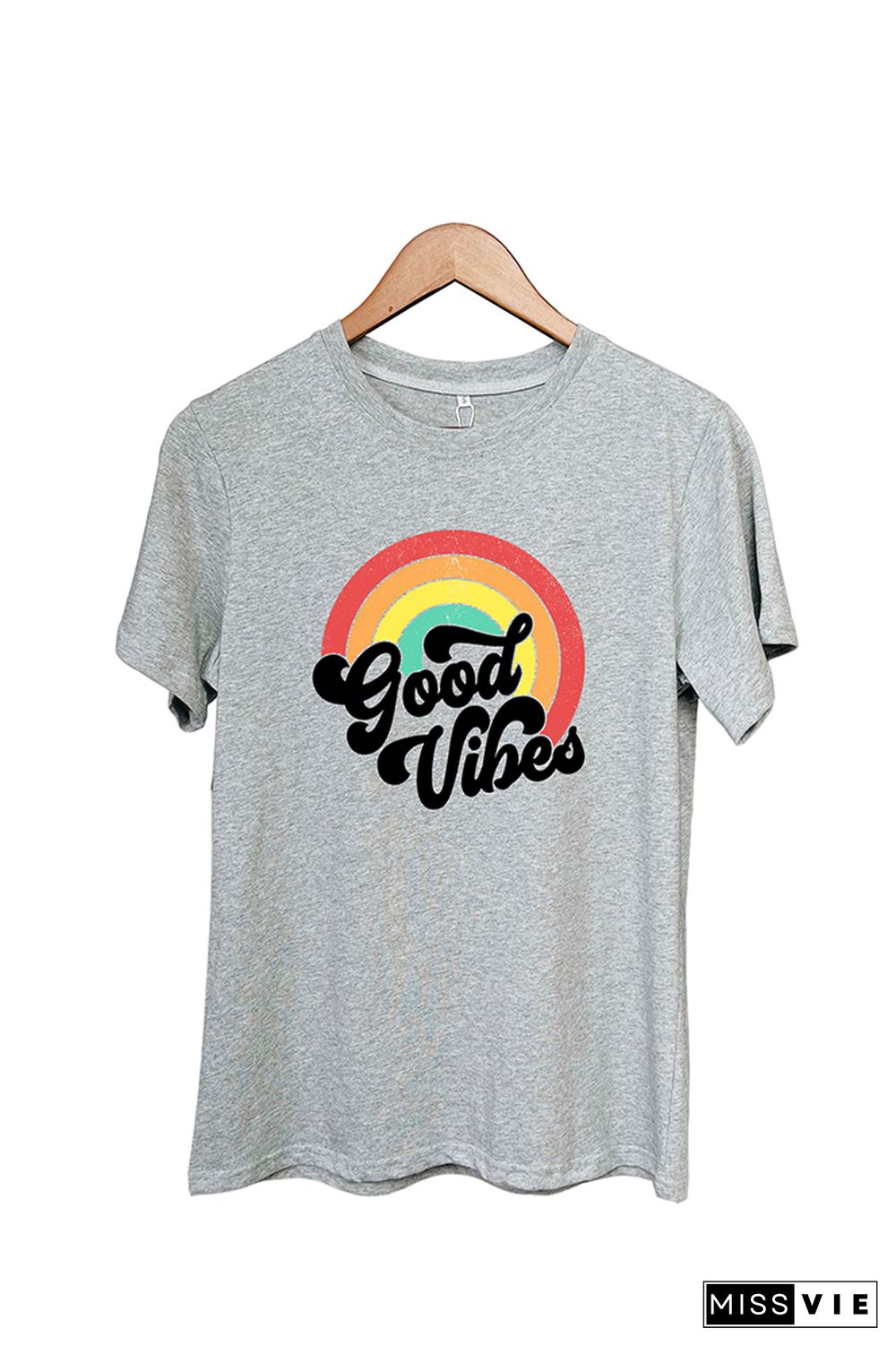 Good Vibes Vintage Rainbow Short Sleeve Graphic Tee Wholesale