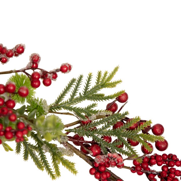 Frosted Pine And Red Berry Christmas Garland Unlit