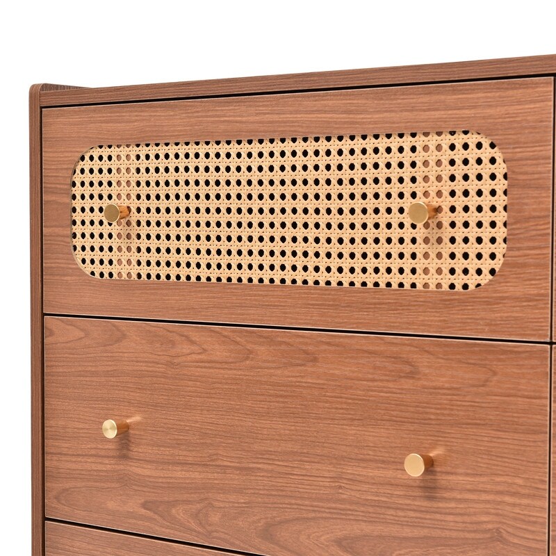 Rattan 6 Drawers Dresser for Bedroom  4 Legs Lockers