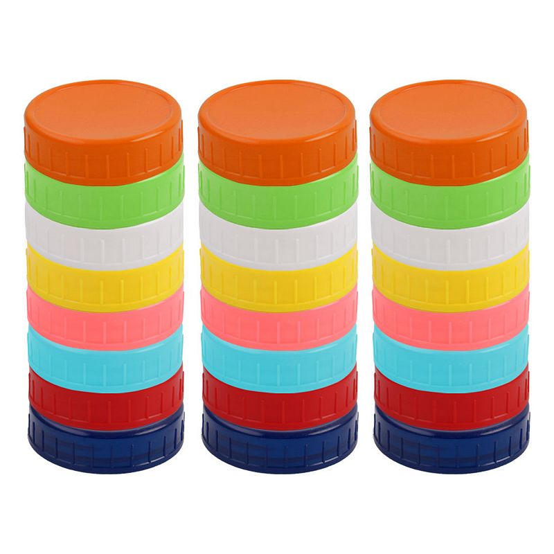 24 Pcs Assorted Color Plastic Mason Jar Lids Regular Mouth Mason Canning Jars