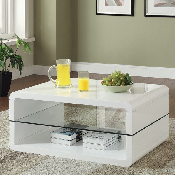 Coaster Furniture Elana Glossy White Rectangle 2-shelf Coffee Table