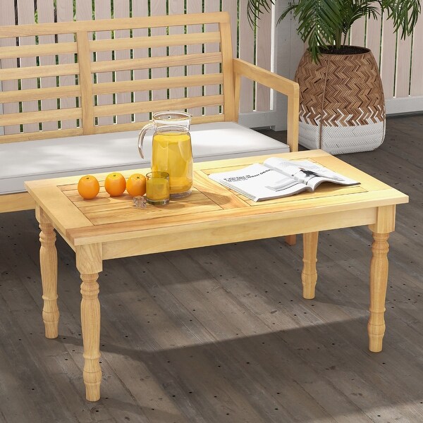 Gymax Patio Coffee Table w/ Solid Teak Wood Structure Slatted Tabletop