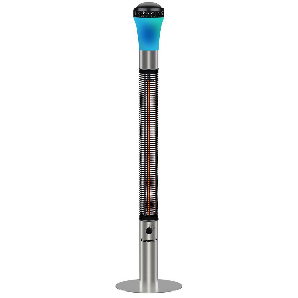 FARENHEIT 1500-Watt Silver Tower Electric Infrared Space Heater with Bluetooth Speaker and RGB LED Lighting THSR-68SV