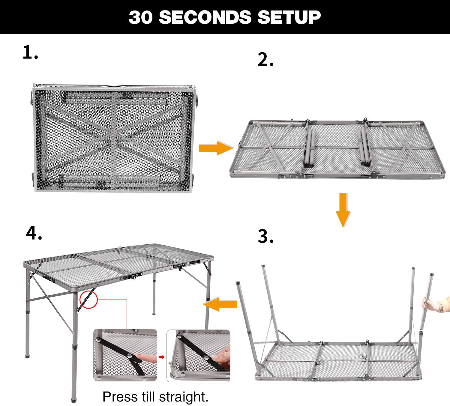 REDCAMP Folding Portable Grill Table for Camping, Lightweight Aluminum Metal Grill Stand Table for Outside Cooking Outdoor BBQ RV Picnic, Easy to Assemble with Adjustable Height Legs, Silver